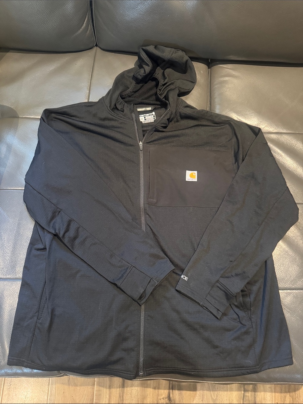Carhartt Black Full-Zip Hooded Lightweight Jacket with Chest Patch Zipper Pocket